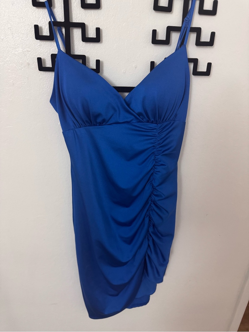 B Darlin Royal Blue Ruched V-Neck Mini Dress